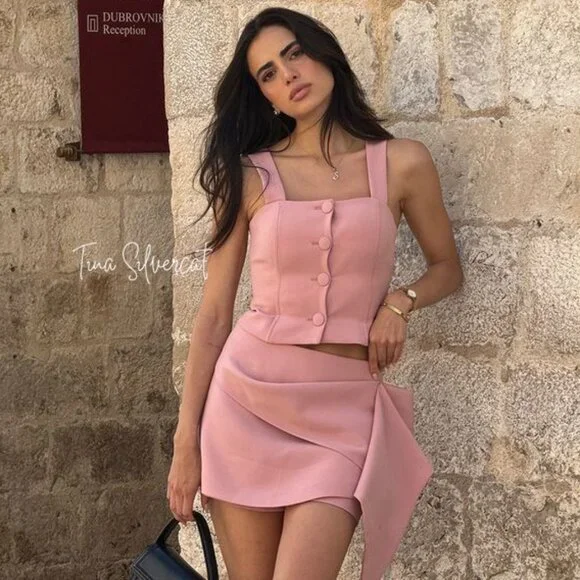 BLOGGER'S FAVE! Zara 2 Piece Voluminous Skort And Bustier Set Pink NWT
